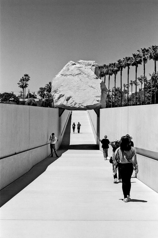 lacma boulder walk underneath west la museum