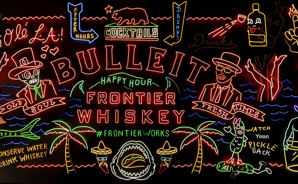 dtla grand central market neon wall whiskey frontier