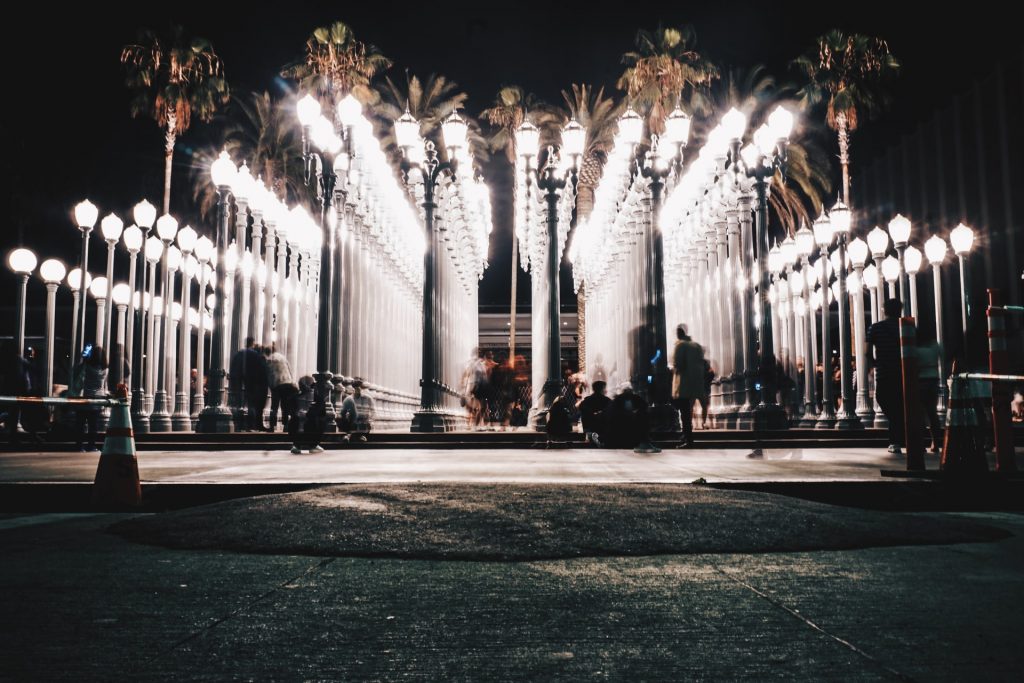 lacma urban lights at night art structure photo op