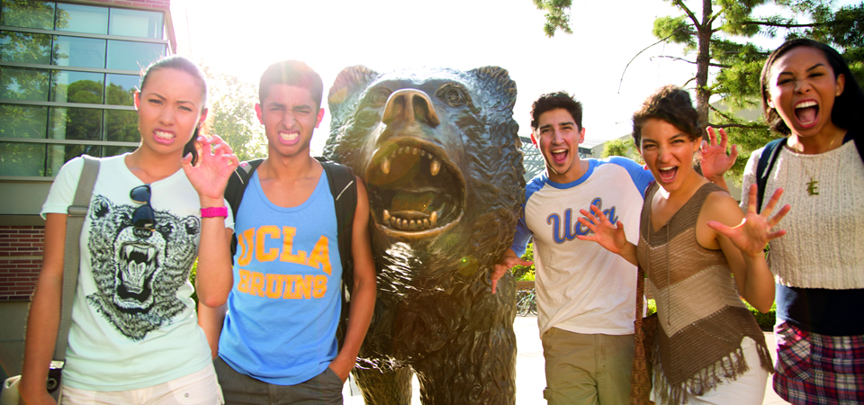 ucla students diverse with bruin bear