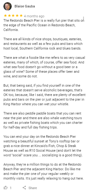 redondo beach review google