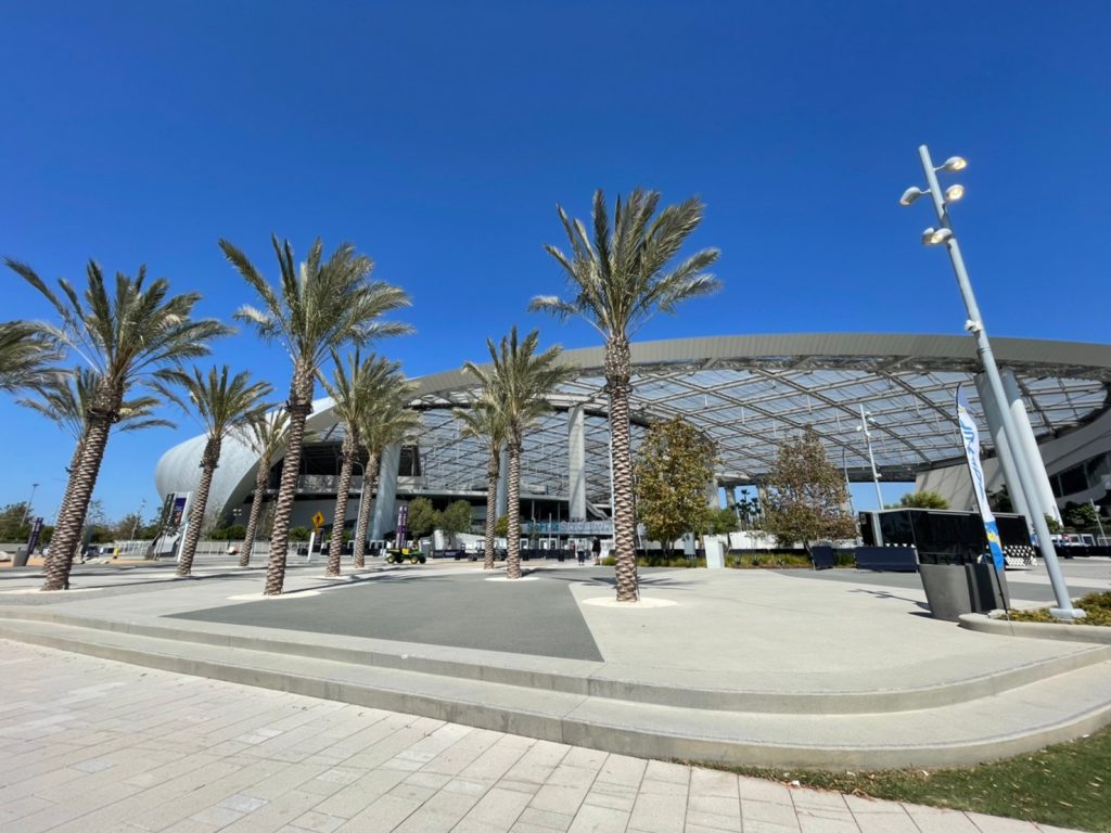 sofi stadium outside roof trees