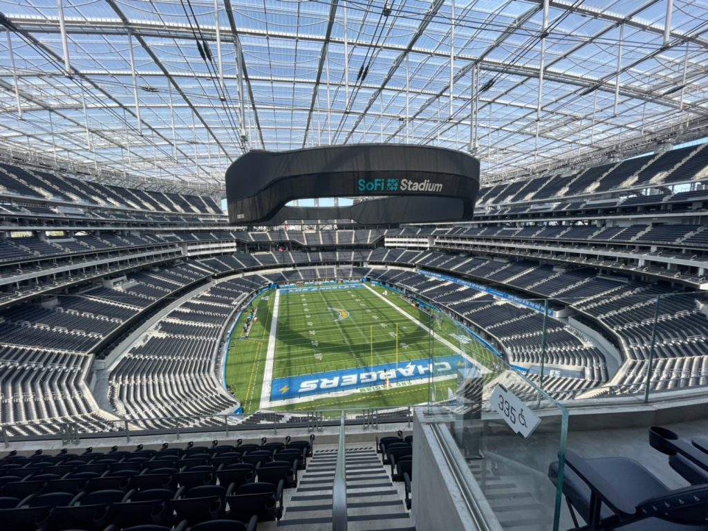 sofi stadium aerial view field