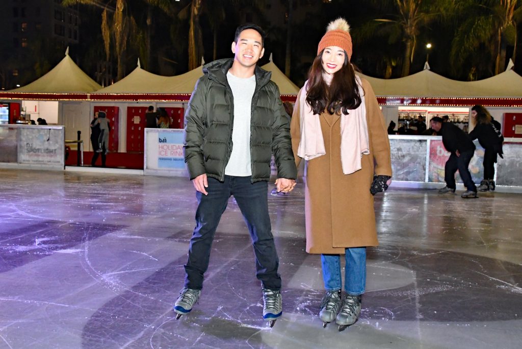 pershing square dtla ice skating asian cute couple