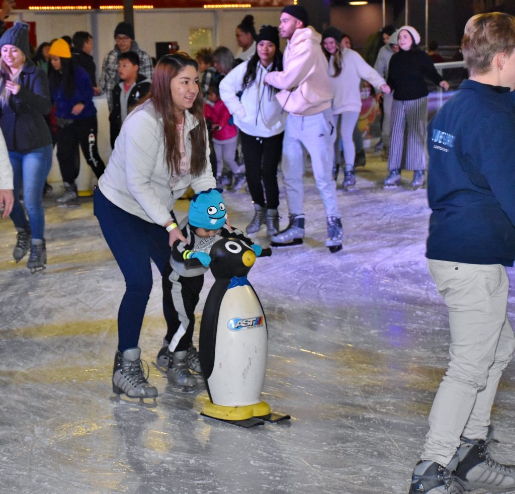 pershing square dtla ice skating penguin